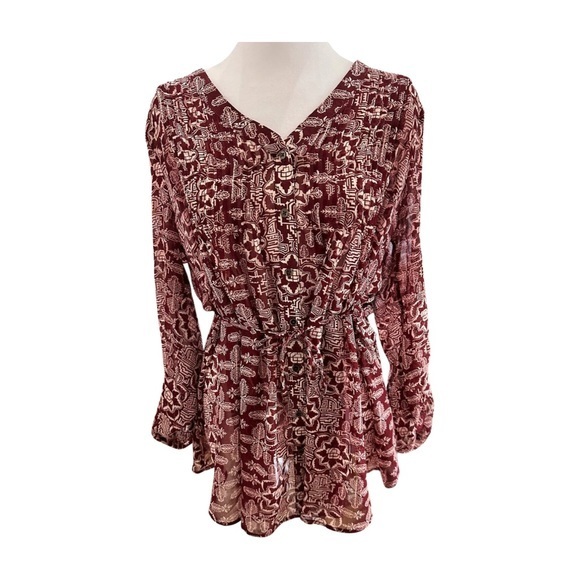 A Pea in the Pod Burgundy and White 3/4 Length Sleeve Blouse-Sz M - Picture 1 of 10